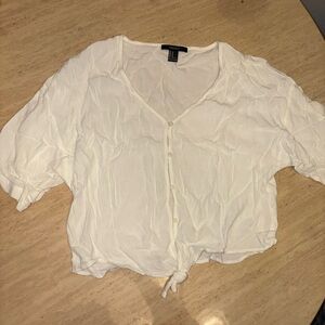 Forever 21 Cream Tie-Front Blouse